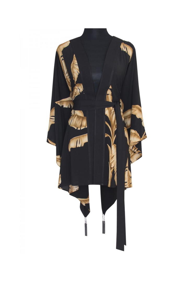 Jungle Gold Palm Kimono w/ Black trim