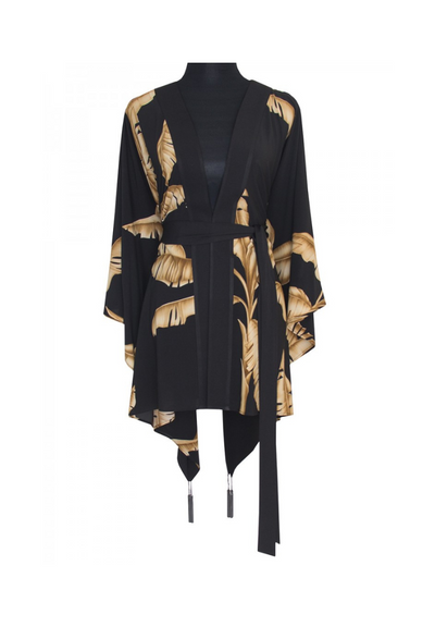 Jungle Gold Palm Kimono w/ Black trim