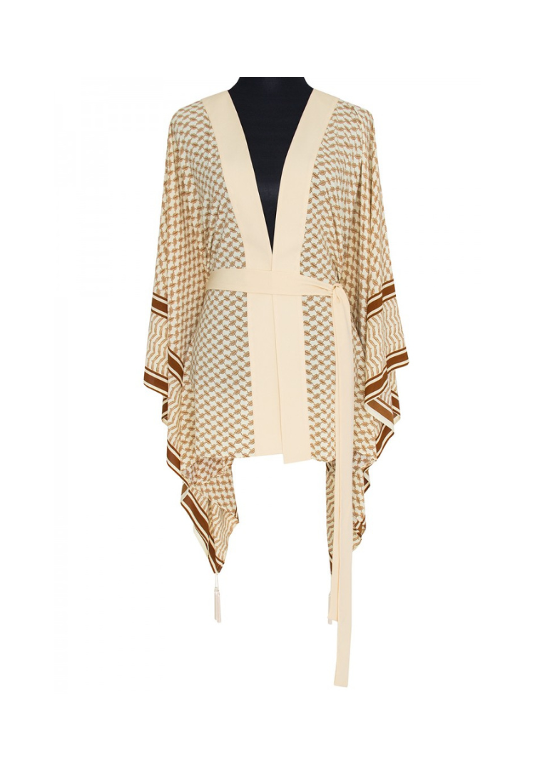 Sand Kimono w/ Beige trim & sequin gold wings