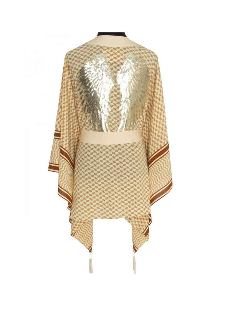 Sand Kimono w/ Beige trim & sequin gold wings