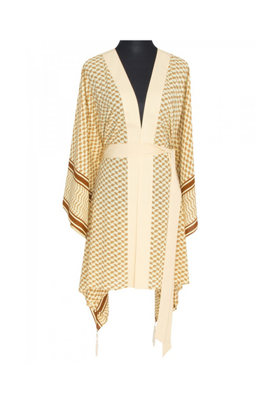 Sand Kimono w/ Beige trim & sequin gold wings