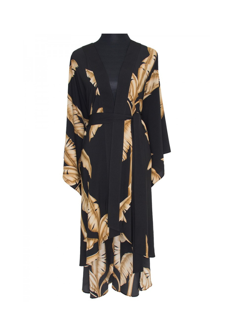 Jungle Gold Palm Kimono w/ Black trim