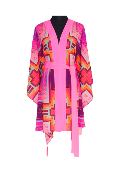 Pink Kimono w/ Neon pink trim & sequin gold wings