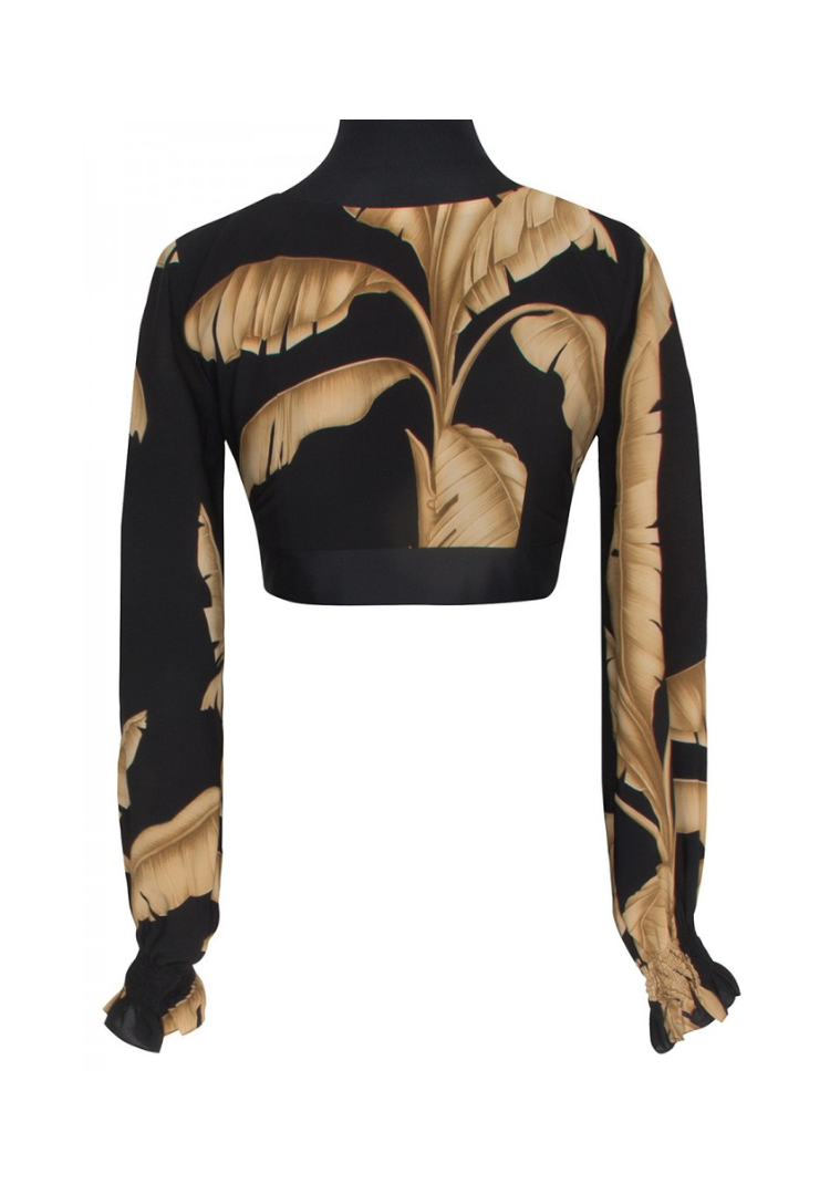 Jungle Gold Palm Crop Top w/ Black trim