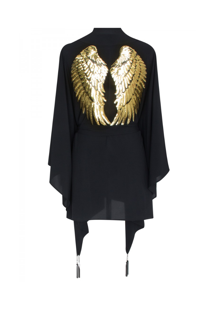 Black Kimono w/ Black trim & sequin gold wings