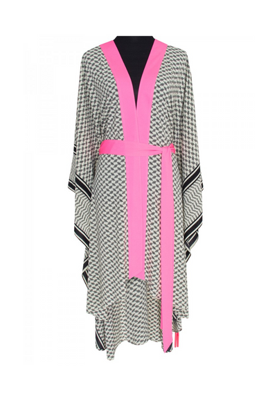 Tribe Kimono w/ Neon pink trim & evil eye heart love pink