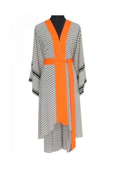 Tribe Kimono w/ Neon orange trim & evil eye heart love pink