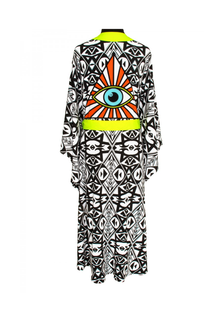 Tribal Eye Kimono w/ Neon yellow trim