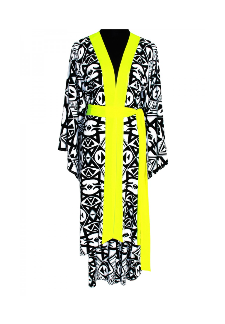 Tribal Eye Kimono w/ Neon yellow trim