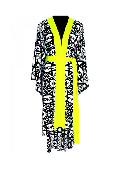 Tribal Eye Kimono w/ Neon yellow trim