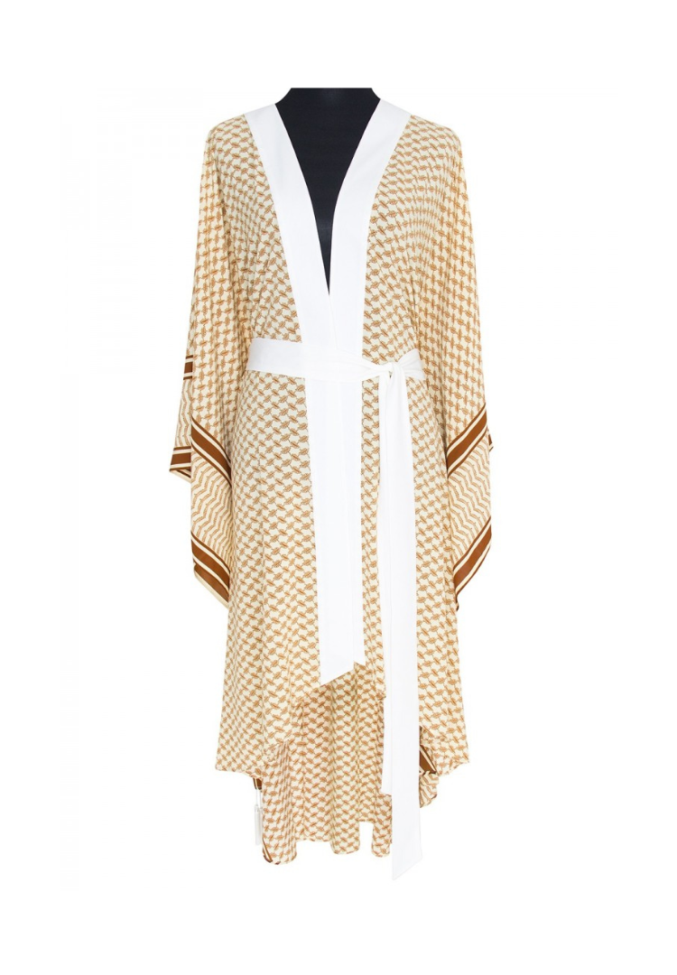 Sand kimono w/ Off white trim & sequin gold wings