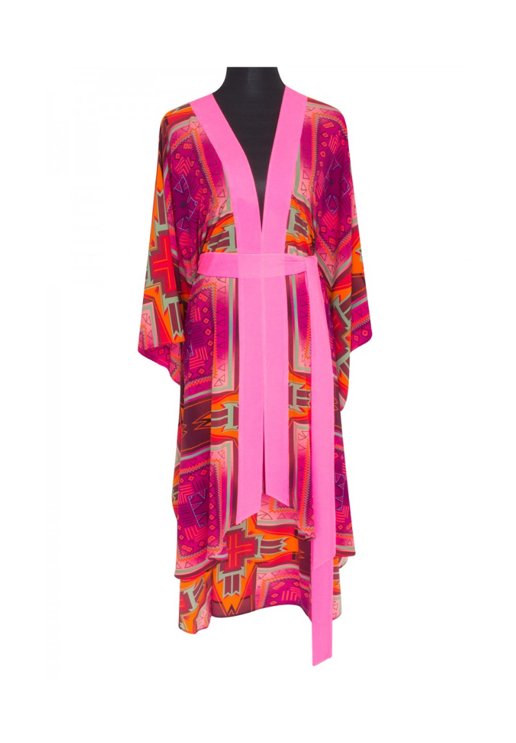 Pink Kimono w/ Neon pink trim & evil eye heart love pink