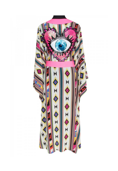 Navajo Kimono pink w/ Neon pink trim  & evil eye love pink