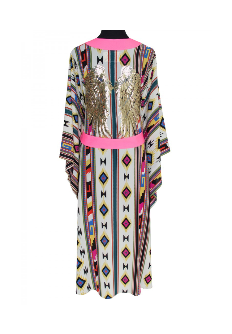 Navajo Kimono pink w/ Neon pink trim & sequin gold wings