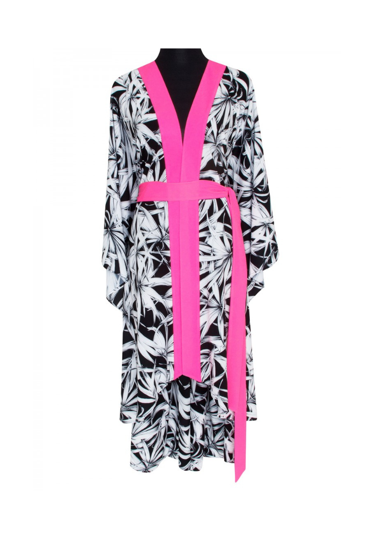 Night Garden Kimono w/ Neon pink trim & sequin neon pink wings