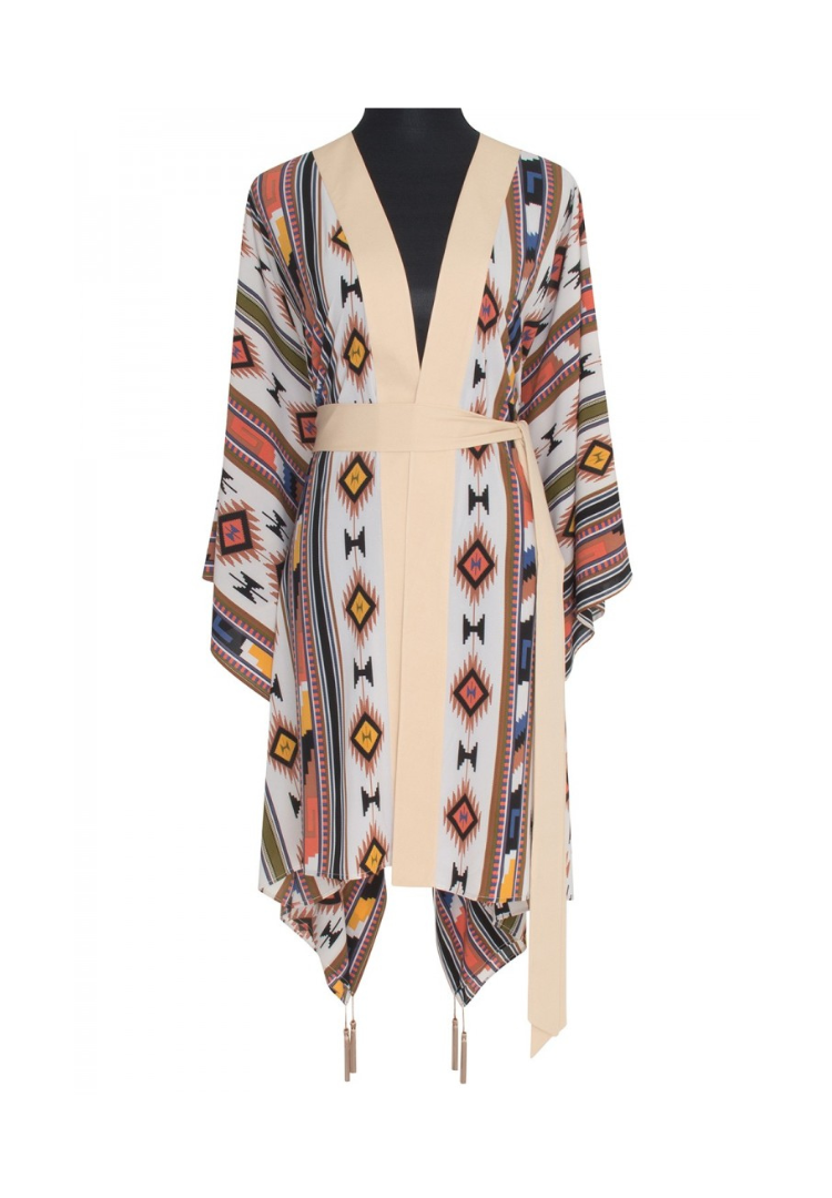 Orange Navajo Kimono w/ Beige trim & sequin gold wings