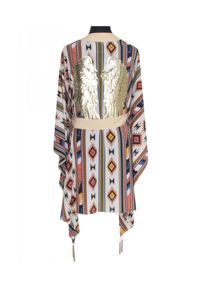 Orange Navajo Kimono w/ Beige trim & sequin gold wings