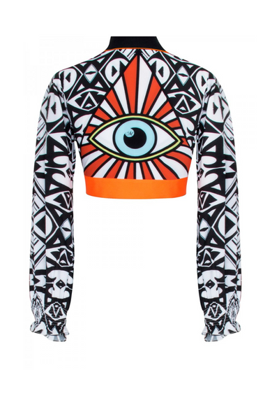 Tribal Eye Crop w/ Neon orange trim