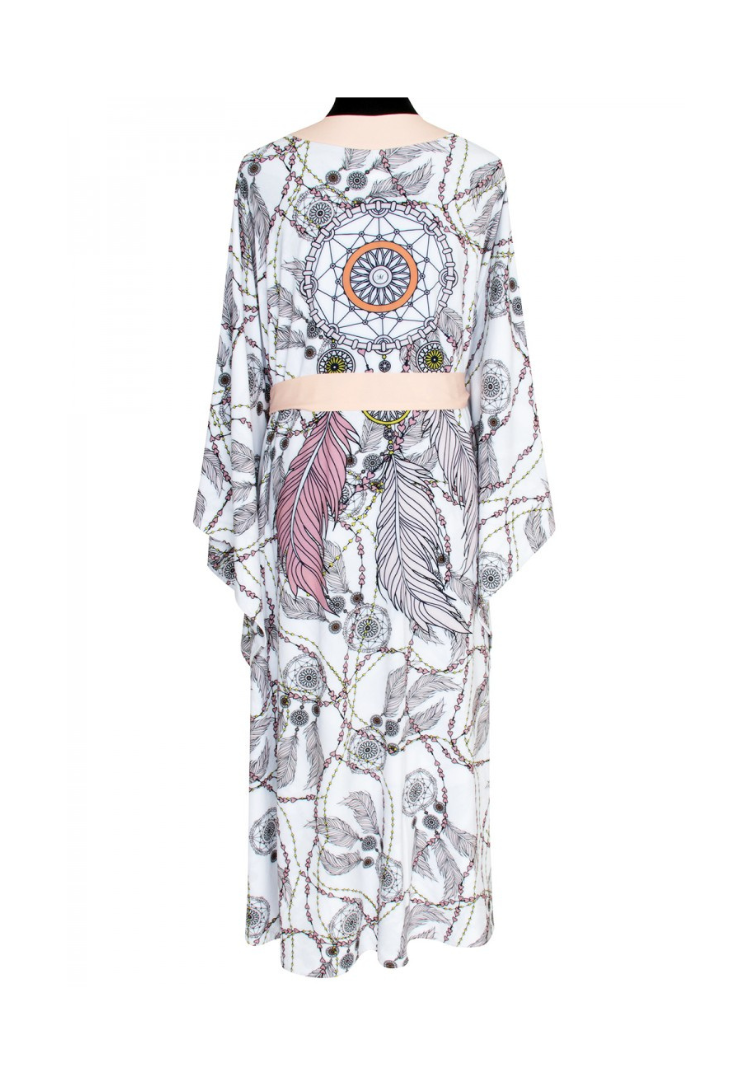 Pastel Dreamcatchers Kimono w/ Pastel Peach Trim