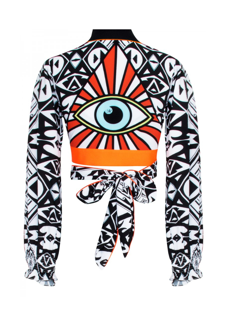 Tribal Eye Crop w/ Neon orange trim