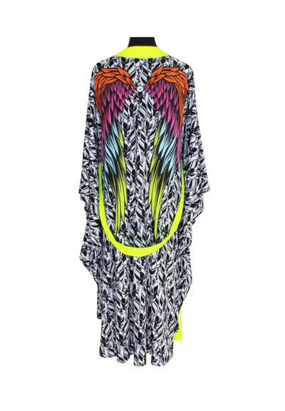 Rainbow Wings Kimono w/ Neon yellow trim