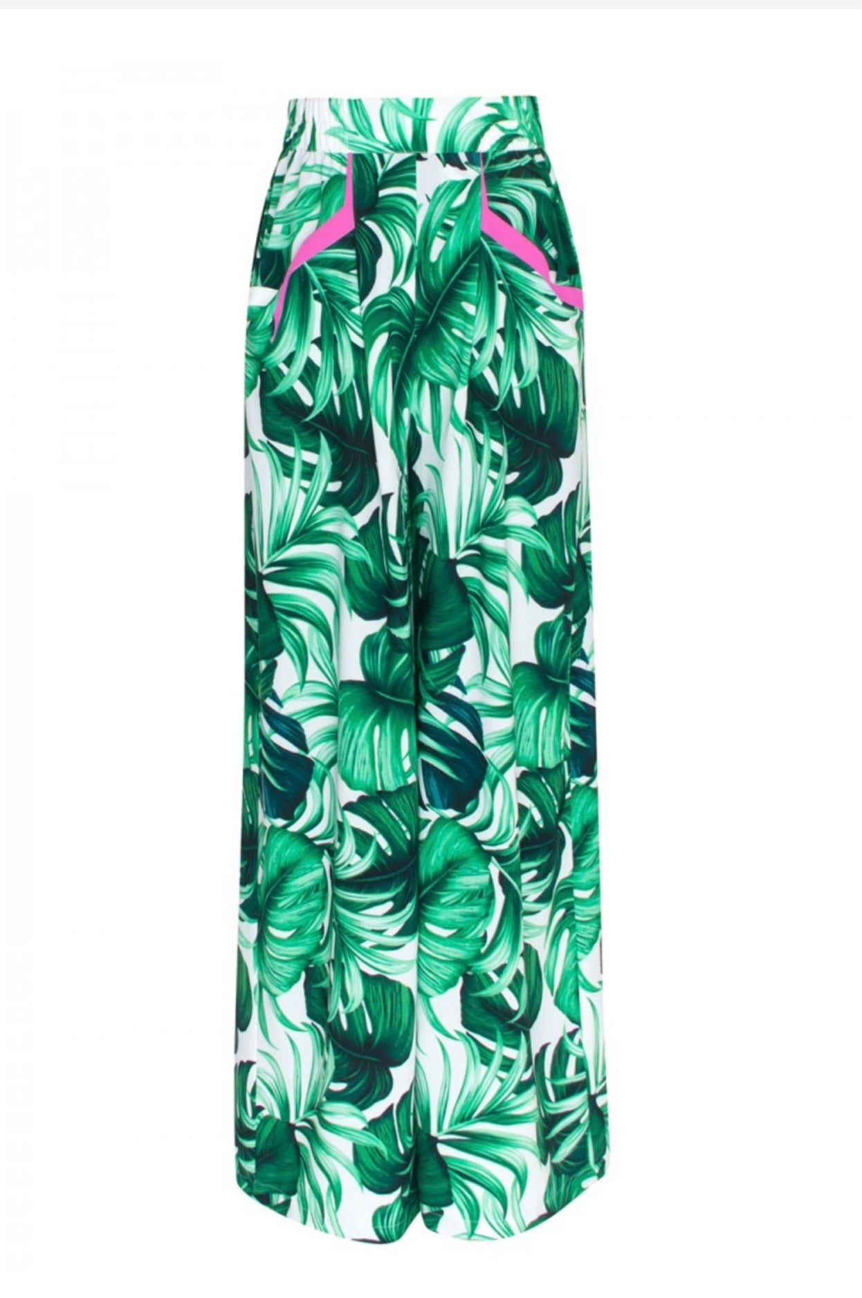 Monstera White / Green Samui Pants w/ Neon Pink Trim