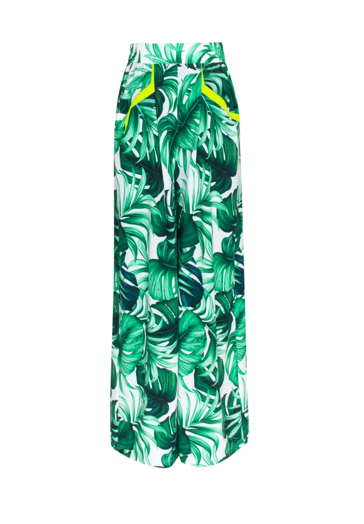 Monstera White / Green Samui Pants w/ Neon Yellow Trim